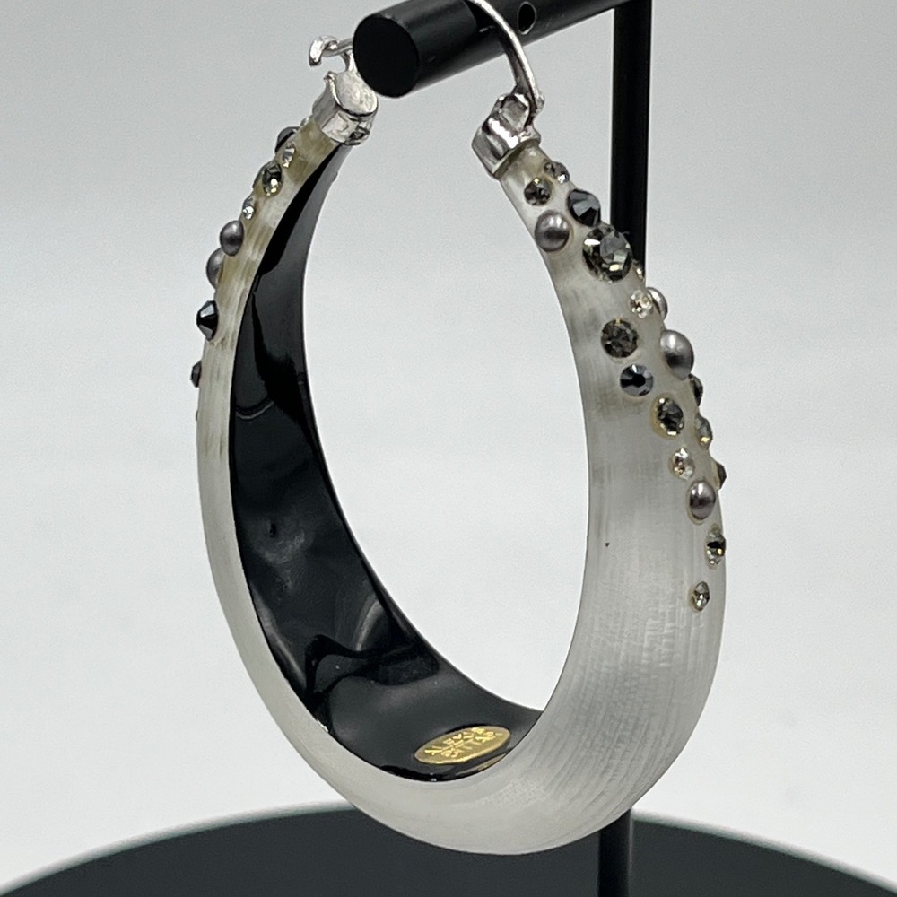 Alexis‎ Bittar Brushed Lucite & Embedded Crystal and Pearl Hoop Earrings *SINGLE